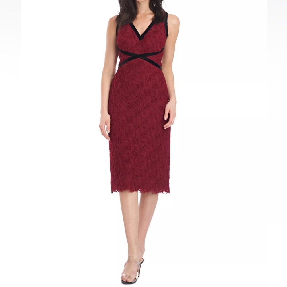 JS Collection Maroon & Black Contrast Velvet Trim Sleeveless Body Con Dress -NWT